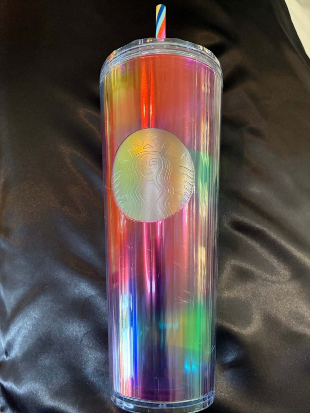 Starbucks Rainbow Iridescent Cold Cup Tumbler with Striped Straw
